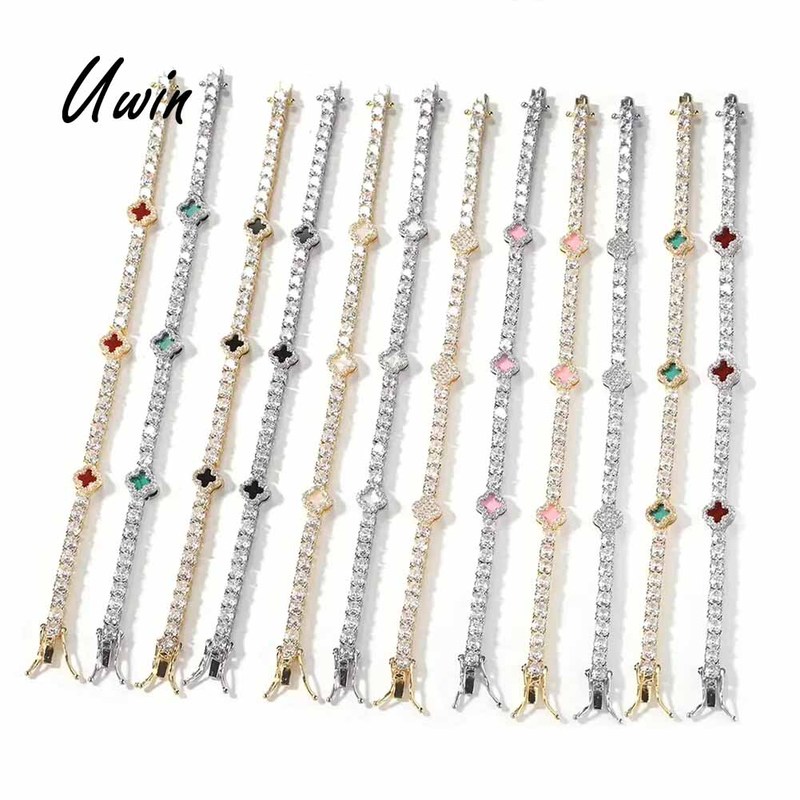 UWIN Pink Clover Tennis Chain Bracelet