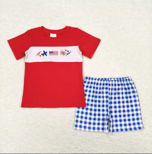 Tenues d'été brodées pour bébés garçons : chemise et short du 4 juillet - Product Image 5