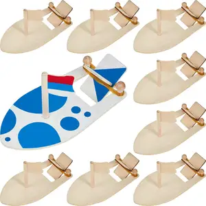 DIY Wooden Sailboat Rubber Band Paddle Boat Paint and Decorate Wooden Sailboat for Birthday Carnival Party DIY Craft