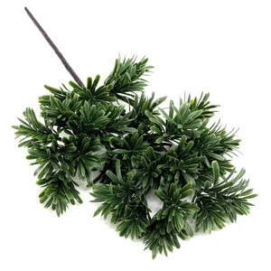 YSZ07 foglie di ficus artificiali verdi stelo pianta di natale secca podocarpus rami di pino in plastica per albero artificiale