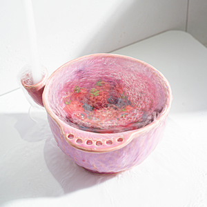 Pink Custom <strong>Ceramic</strong> Berry Washer Auto Spin Fruit Washing Bowl With Vortex Effect Lazy Berry Swirl Bowl For Kitchen Gift - Product Image 1
