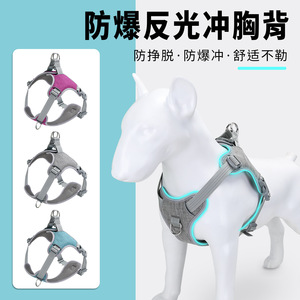 Harnais pour animaux de compagnie réglable, respirant, réfléchissant, durable, confortable, sangle de poitrine pour chiens, bleu, gris, rose, rouge - Product Image 5