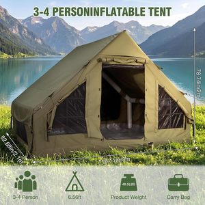Carpa Inflable para Camping con Claraboya, Instalación Rápida, Soporte para Estufa, Impermeable, Tela Oxford 600D, Estructura Rectangular, para 4-6 Personas - Product Image 2