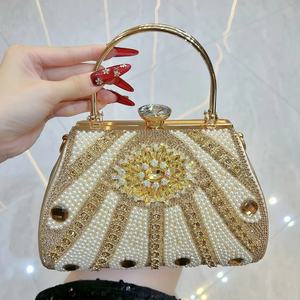 Новинка 2026: Вечерние сумки с бисером и жемчугом, блестящие сумки с ручками из стразов, элегантные сумки-тоут с кристаллами, квадратные сумки через плечо на цепочке - Product Image 1