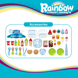 Juego de simulación 2 en 1 de tienda de postres arcoíris con bolsa de almacenamiento y accesorios de comida completos para juego de rol infantil - Product Image 3