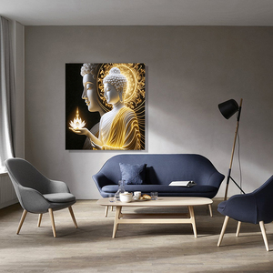 Arte Mural Religioso Moderno en Porcelana de Cristal con Diamantes, Decoración de <span class=keywords><strong>Buda</strong></span> Dorado, Cuadros Decorativos para el Hogar - Product Image 4