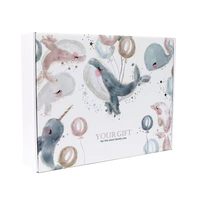 Caja de Cartón Corrugado Plegable con Estampado de Ballones de Ballena en Acuarela, Caja de Regalo para Baby Shower, Juguetes para Niños, Cosméticos