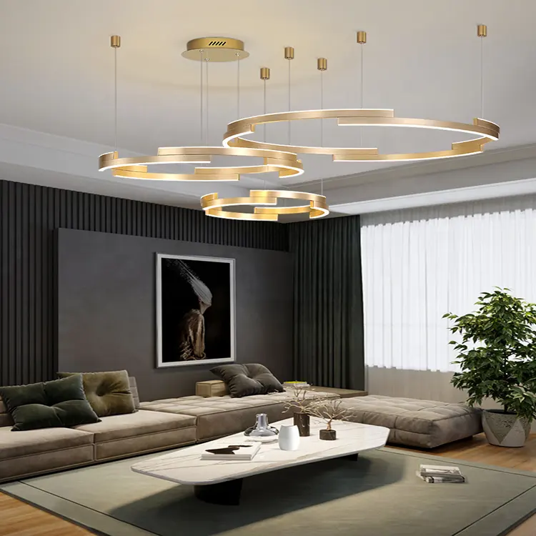 Minimalist ev yüzük tavan avize asılı lamba altın 220 volt büyük Led avizeler Modern kolye ışıkları
