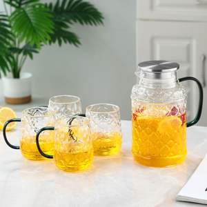 Haitang Glass Cooling Water Kettle Set With Lid 1 Pot 4 Cups Classic Engraved Dishwasher Safe Party <b>Dinnerware</b> - Product Image 3