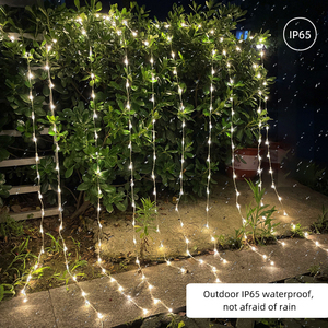 Cortina LED de cobre para interiores y exteriores, cadena de luces de cascada IP65, enchufe impermeable alimentado por 2M X 3m, decoración de botones blancos cálidos - Product Image 5