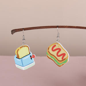 New-style <b>personalized</b> eco-friendly acrylic earrings, Western cartoon hamburger kitchenware shaped earrings for wholesale - Product Image 2