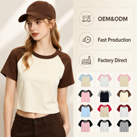 T-shirts personnalisés pour filles en coton et élasthanne de haute qualité, avec logo, color block, manches raglan, style baseball, décontractés, coupés, vente en gros