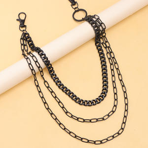 Stylish Multi Layer Black Metal Waist Chain For Denim <b>Apparel</b> Unisex Fashion <b>Accessory</b> Daily Wear Hip Hop Style Zinc Alloy - Product Image 4