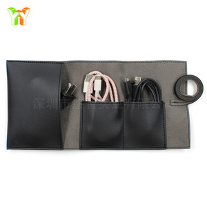 Sac de rangement pour écouteurs en cuir, sac de rangement pliable portable pour câble de données et batterie externe, organisateur de câbles pour écouteurs en cuir artistique - Product Image 2