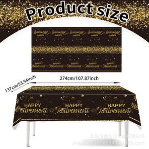 Black Gold Retirement <b>Tablecloth</b> 274x137cm Disposable PE Table Cover Party Decorations for Retirement Celebration - Product Image 1