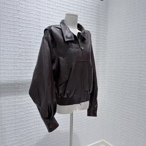Veste en cuir de mouton semi-tanné de luxe pour <span class=keywords><strong>femme</strong></span>, personnalisable en usine, avec col, poignets, boutons et poches, pour le quotidien - Product Image 2