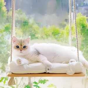 Vente directe usine : Hamac <span class=keywords><strong>en</strong></span> bois monocouche moderne et robuste avec coussin moelleux, habitat balançoire pour chat avec ventouse pour balcon - Product Image 5