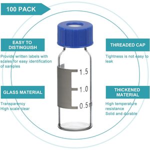 Flacons d'échantillonnage automatique 2 ml transparents en silicone pour chromatographie, flacons d'échantillonnage pour chromatographie gazeuse et liquide, headspace - Product Image 5