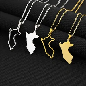 Peru Map Outline Pendant Necklace Stainless Steel For Women Men Gold Silver Color Charm Fashion Peruanos Patriotic Jewelry Gifts