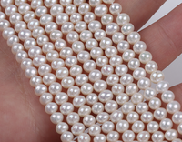 Bijoux Redleaf en perles d'eau douce naturelles de qualité 5A, forme ronde blanche de 3.5 à 4mm, brin de perles semi-rondes de 36cm