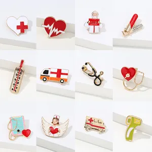 Pin Pin Enamel keras logam berbentuk hati kustom bros medis dokter Suster Pin kerah Pin kesehatan lencana