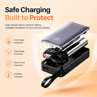 Batterie externe 10000mAh, charge rapide 22.5W, chargeur portable avec câble intégré, 20W USB-C PD, écran LED pour appareils mobiles