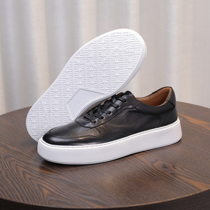 Men's <b>Leather</b> Casual <b>Sneakers</b> with Layered Sole, Plain Oxford Shoes, Thick Bottom, Retro <b>Leather</b> Shoes - Product Image 4