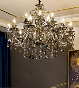 Lustre Moderne de Salon, Chandelier Cristal de Luxe pour Hôtels et Villas, Suspensions en <span class=keywords><strong>Verre</strong></span> Gris <span class=keywords><strong>Fumé</strong></span>, Éclairage Suspendu de Salon – Direct Usine - Product Image 4