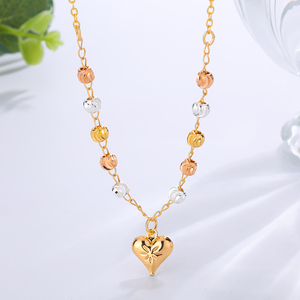 Collier de prière en perles de tungstène pour femmes Tian Mao <span class=keywords><strong>Dan</strong></span>, fait à la main, pendentif en forme de cœur, chaînes en cuivre, cadeau d'anniversaire, plaqué or - Product Image 4