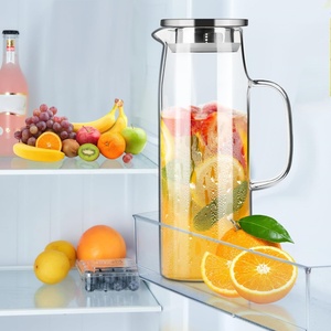 Pot à boire en verre borosilicaté 1L <span class=keywords><strong>Carafe</strong></span> à jus d'<span class=keywords><strong>eau</strong></span>/pichet en verre avec couvercle filtrant en métal - Product Image 1