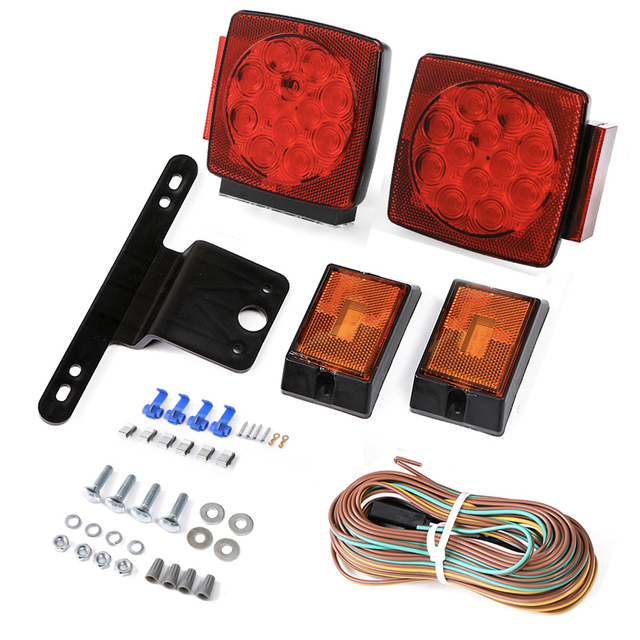 New 12V Submersible LED Combination Tail Lights Kit Trailer Towing Rear Position Dot Pattern IP68 Universal Fit for Trucks