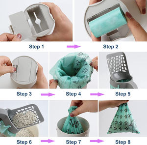 OEM 2 In 1 Tragbares Haustier Kätzchen Großer Griff und Mülls ack Katzen Reinigung Schaufel Katzenstreu schaufel Mit Beutel - Product Image 6