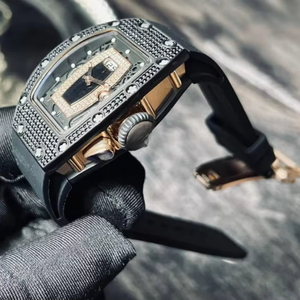 Montre mécanique squelette de luxe pour femme avec cadran incrusté de diamants, bracelet en caoutchouc, montre-bracelet élégante et tendance - Product Image 4