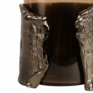 Portacandele in Vetro Ornamentale con Base in Metallo, Candelabro Contemporaneo per Candele a Colonna, Centrotavola - Product Image 6