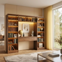 Bibliothèque murale sur mesure de luxe avec bureau intégré et éclairage LED - Solution de rangement moderne et minimaliste pour bureau à domicile