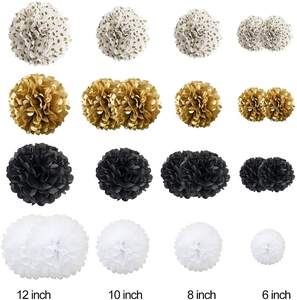 Noir et Or Blanc Artisanat Papier De Soie Pom Poms Kit Décorations Suspendues de <span class=keywords><strong>Plafond</strong></span> Accroche Décoration Murale Fleurs En Papier De Soie - Product Image 1