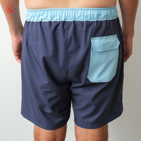 Nouveaux shorts de bain pour hommes bleu marine avec fentes latérales, bordure aqua et cordon de serrage, pour l'été et le surf
