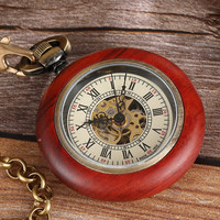 Montre de poche mécanique unique en bois, à remontage manuel, style steampunk, squelette, avec chaîne, chiffres romains, pendentif collier pour homme