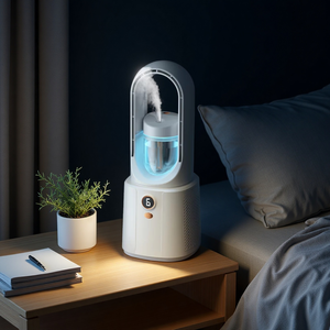 Ventilateur sans pales rechargeable USB, humidificateur d'air de bureau avec pulvérisation, 6 vitesses de vent, lumière nocturne pour la maison et les dortoirs étudiants - Product Image 1