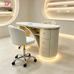 Table de manucure blanche de luxe avec éclairage LED, tiroirs, aspirateur de poussière, poste de travail pour salon de manucure, bureau à ongles avec chaise de technicien - Product Image 4