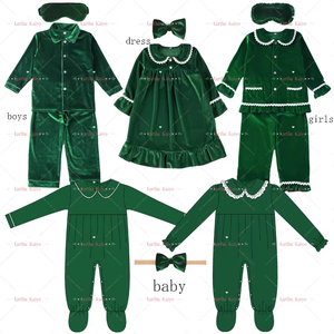 Abito da notte personalizzato in velluto pigiama di natale famiglia abbinata ragazzi ragazze pigiama con fiocco maschera per gli occhi - Product Image 3