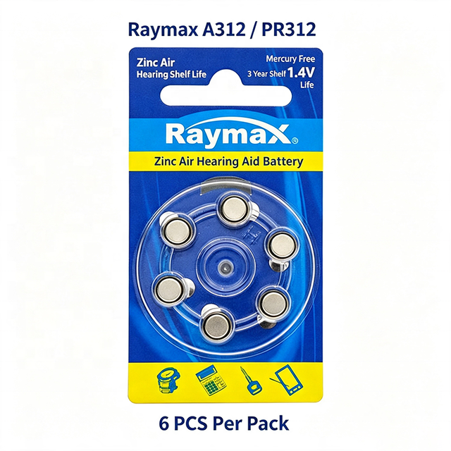 Raymax PR312 A312 Zinc Air Hearing Aid Battery 1.4V Mercury Free 3 Years Shelf Life for Digital Hearing Aids