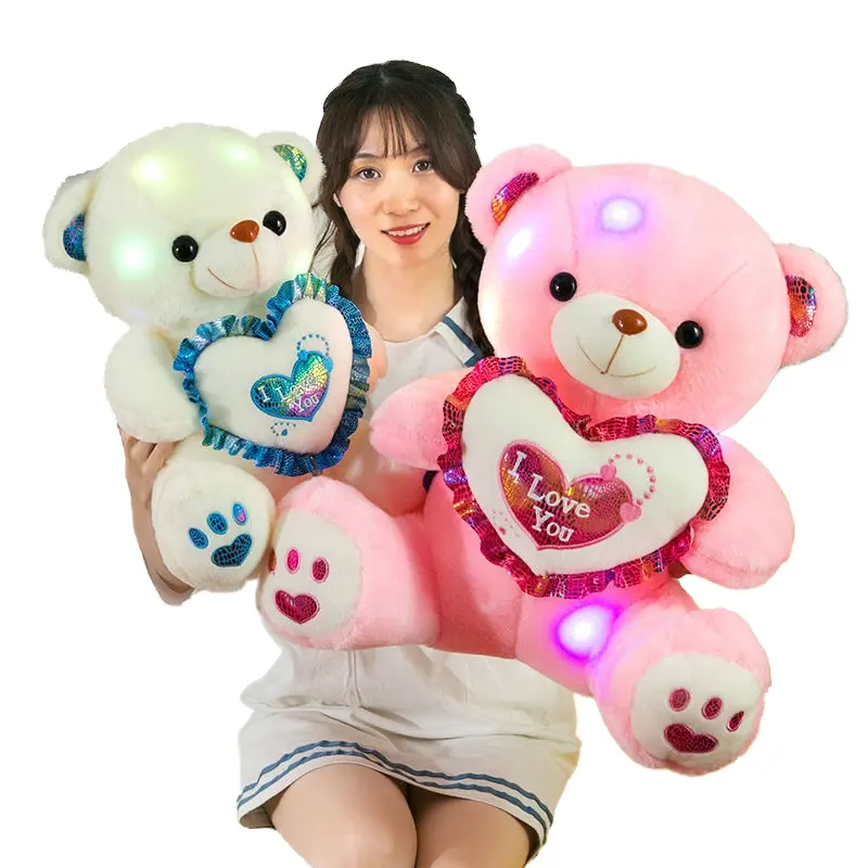 Factory Wholesale Love Heart Valentine's Day Led Light Teddy Bear Plush Toy
