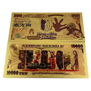 Individuelle japanische Anime-Banknoten Angriff auf Titan 10000 Yen PET vergoldete Banknote