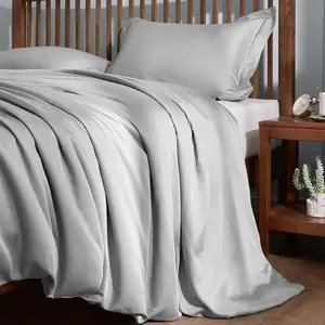 300TC Organic Bamboo Bed Sheet Set Silk Soft Cooling Deep Pocket Fitted Sheet Flat Sheet Pillowcase