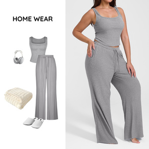 Ensemble de Sport Deux Pièces Grande Taille pour <span class=keywords><strong>Femme</strong></span>, Sans Couture, en Modal Côtelé, <span class=keywords><strong>Tenue</strong></span> d'Entraînement de Gym Respirante, Leggings de Yoga et <span class=keywords><strong>Fitness</strong></span> à Taille Élastique - Product Image 5
