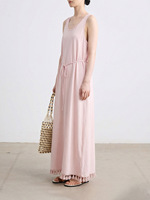 Robe longue décontractée d'été pour femme, sans manches, col en U, avec taille à nouer, ourlet à franges, ample et respirante, idéale pour la plage