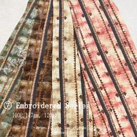 Tissu en lin brodé Celine à rayures verticales tie-dye, imprimé et brodé, infroissable et doux, pour vêtements féminins et abayas