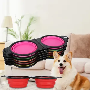 Bol de voyage automatique en silicone pour chien, pliable, double, pour nourriture et eau, pour la marche en plein air et le camping, 1 pièce - Product Image 2
