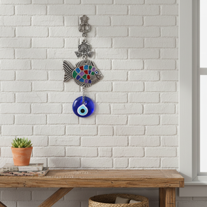 Colored Fish Figured Wall Hanging Decoration With Hand made Glass Evil Eye From TURKEY - Product Image 3